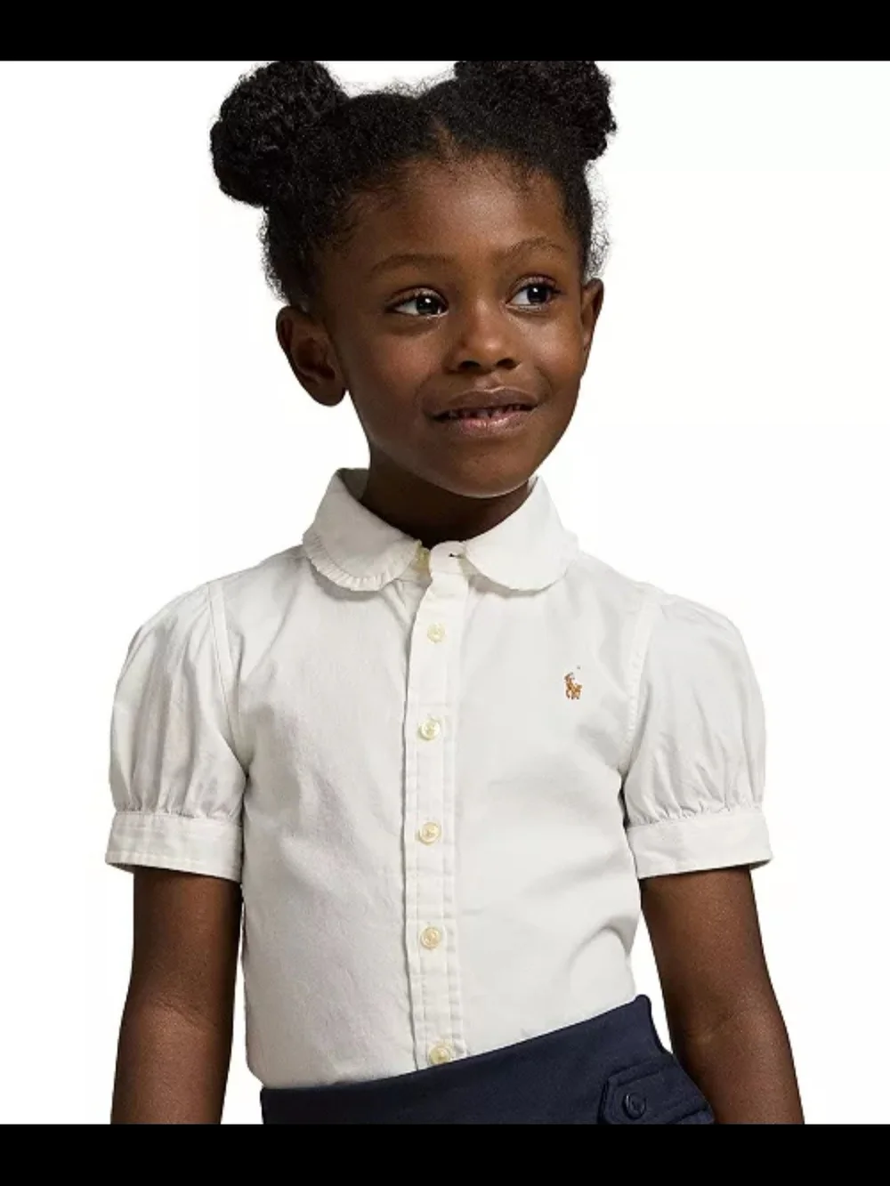Ralph Lauren Girls' White Puff-Sleeve Shirt With Ruffled Peter Pan Collar